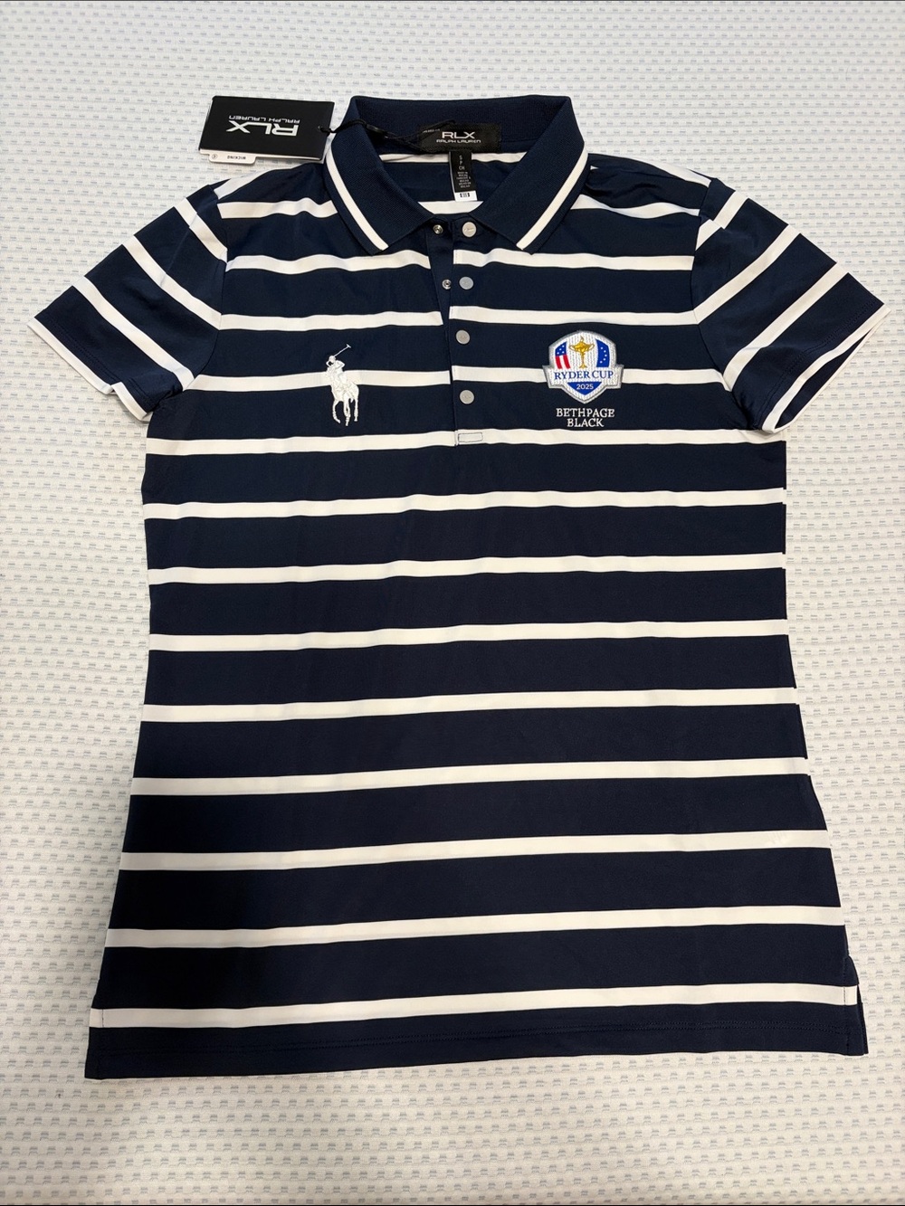 Ralph Lauren Navy & White Striped Polo with Ryder Cup Crest